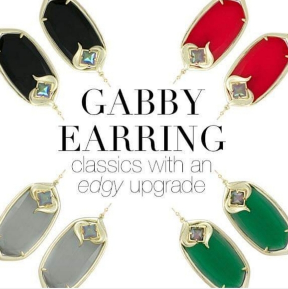 Retired Kendra Scott GABBY drop earrings black  iridescent slate gold plated VTG - Picture 9 of 11